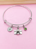 Silver Camera Charm Bracelet, Personalized Initial, Photography Gift, BB46