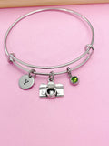 Silver Camera Charm Bracelet, Personalized Initial, Photography Gift, BB46