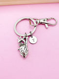 Silver Anatomy Heart Keychain, Lucky Charm, Doctor Nurse Gift, Personized Initial Keychain, N4935