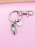 Silver Anatomy Heart Keychain, Lucky Charm, Doctor Nurse Gift, Personized Initial Keychain, N4935