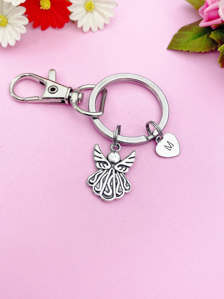 Guardian Angel Keychain Silver Guardian Angel Charm Guardian Angel Gifts Ideas Personalized Customized Made to Order, CN1705