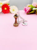Bronze Rook Chess Piece Necklace, Personalized Initial Charm, N1748