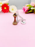 Bronze Rook Chess Piece Necklace, Personalized Initial Charm, N1748