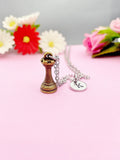 Bronze Rook Chess Piece Necklace, Personalized Initial Charm, N1748