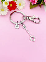 Silver Arrow Angel Wings Heart Charm Keychain Guardian Angel Gifts Ideas Personalized Customized Made to Order Jewelry, AN790