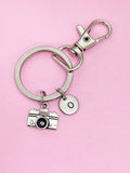 Silver Camera Keychain, Personalized Initial Charm, Photographer Gift, K46