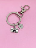 Silver Camera Keychain, Personalized Initial Charm, Photographer Gift, K46