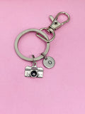 Silver Camera Keychain, Personalized Initial Charm, Photographer Gift, K46
