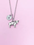 Silver Cow Charm Necklace, Initial Pendant, Farmer Gift, N1489