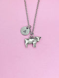 Silver Cow Charm Necklace, Initial Pendant, Farmer Gift, N1489
