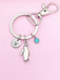 Penguin Charm Keychain, Initial & Birthstone, Personalized Gift