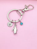 Penguin Charm Keychain, Initial & Birthstone, Personalized Gift