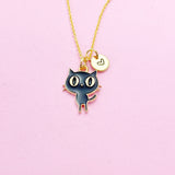 Gold Cute Black Cat Necklace Personalize Customize Charm Necklace, N3571