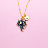 Gold Cute Black Cat Necklace Personalize Customize Charm Necklace, N3571