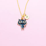 Gold Cute Black Cat Necklace Personalize Customize Charm Necklace, N3571