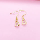 Gold Heart Cubic Zirconia Earrings, Stainless Steel Hooks