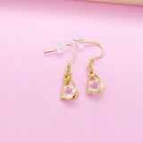 Gold Heart Cubic Zirconia Earrings, Stainless Steel Hooks