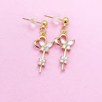 Gold Key Flower Butterfly Earrings Personalize Customize Bridesmaid Wedding Gifts Ideas, N4156