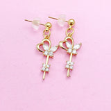 Gold Key Flower Butterfly Earrings Personalize Customize Bridesmaid Wedding Gifts Ideas, N4156