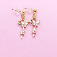 Gold Key Flower Butterfly Earrings Personalize Customize Bridesmaid Wedding Gifts Ideas, N4156
