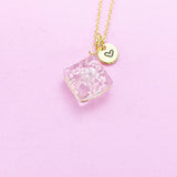 Gold Press Flower Pink Necklace Personalized Customized Jewelry Gifts, AN2983