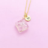 Gold Press Flower Pink Necklace Personalized Customized Jewelry Gifts, AN2983