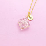 Gold Press Flower Pink Necklace Personalized Customized Jewelry Gifts, AN2983