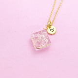 Gold Press Flower Pink Necklace Personalized Customized Jewelry Gifts, AN2983