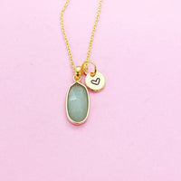 Natural Green Aventurine Charm Gold Necklace Everyday Gift Ideas Personalized Customized Made to Order Jewelry, AN3429