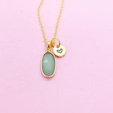 Natural Green Aventurine Charm Gold Necklace Everyday Gift Ideas Personalized Customized Made to Order Jewelry, AN3429