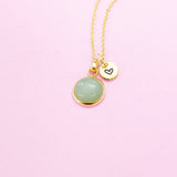 Gold Green Aventurine Pendants Necklace Personalize Customize Gifts, N3385A