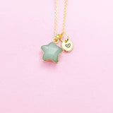 Gold Natural Green Aventurine Star Necklace Personalize Customize Jewelry, N4269