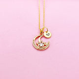 Gold Moon Star Charm Necklace Personalize Customize Jewelry, N4109