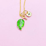 Gold Green Leaf Charm Necklace Personalize Customize Jewelry, N624