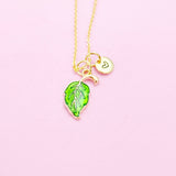 Gold Green Leaf Charm Necklace Personalize Customize Jewelry, N624