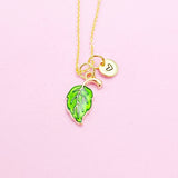 Gold Green Leaf Charm Necklace Personalize Customize Jewelry, N624