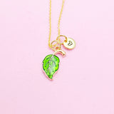 Gold Green Leaf Charm Necklace Personalize Customize Jewelry, N624