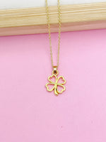 Gold Clover Charm Necklace, Shamrock St Patrick's Day Gifts Idea Personalized Customized Made to Order N2589