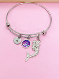 Silver Mermaid Scale Charm Bracelet, Initial Charm, Personalized Gift