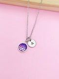 Silver Mermaid Scale Necklace, Initial Charm, Personalized Gift