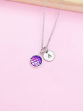 Silver Mermaid Scale Necklace, Initial Charm, Personalized Gift
