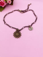 Bronze Sunflower Charm Necklace Wedding Bridesmaid Mother's Day Gifts Ideas Personalized Customized Made to Order, AN1573