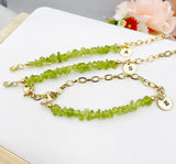Gold Peridot Bracelet Natural Gemstone Wedding Bridesmaid August Birthday Gifts Ideas Personalized Customized, N3980