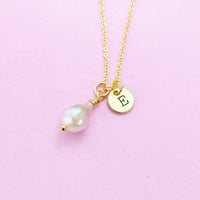 Gold Natural Baroque Pearl Keshi Pearl Charm Necklace Cultured Freshwater Pearl, Personalize Customize Jewelry, N4628