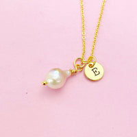 Gold Natural Baroque Pearl Keshi Pearl Charm Necklace Cultured Freshwater Pearl, Personalize Customize Jewelry, N4628
