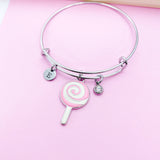 Silver Pink Lollipop Charm Bracelet, AN884