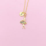 Gold Ballet Dancer Necklace, Initial Charm, Dance Gift, N3766