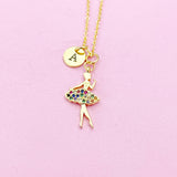 Gold Ballet Dancer Necklace, Initial Charm, Dance Gift, N3766