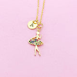 Gold Ballet Dancer Necklace, Initial Charm, Dance Gift, N3766