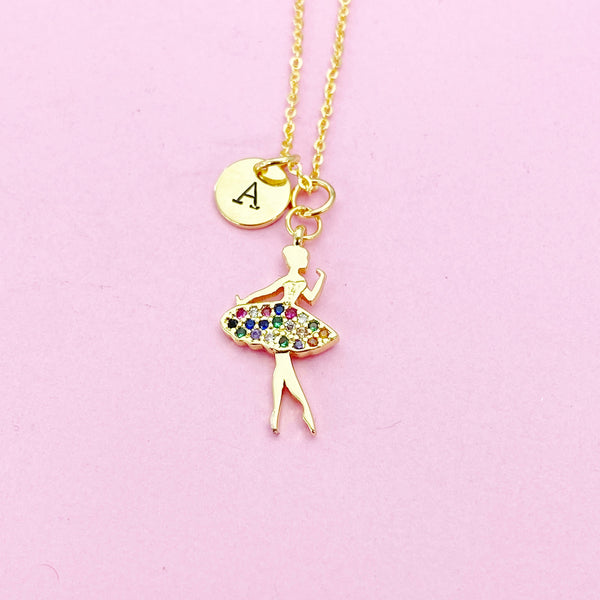 Gold Ballet Dance Girl Necklace, Ballet Necklace, Ballet Gift, Dance School Gift, Ballet School Gift, Ballet Gift, N3766